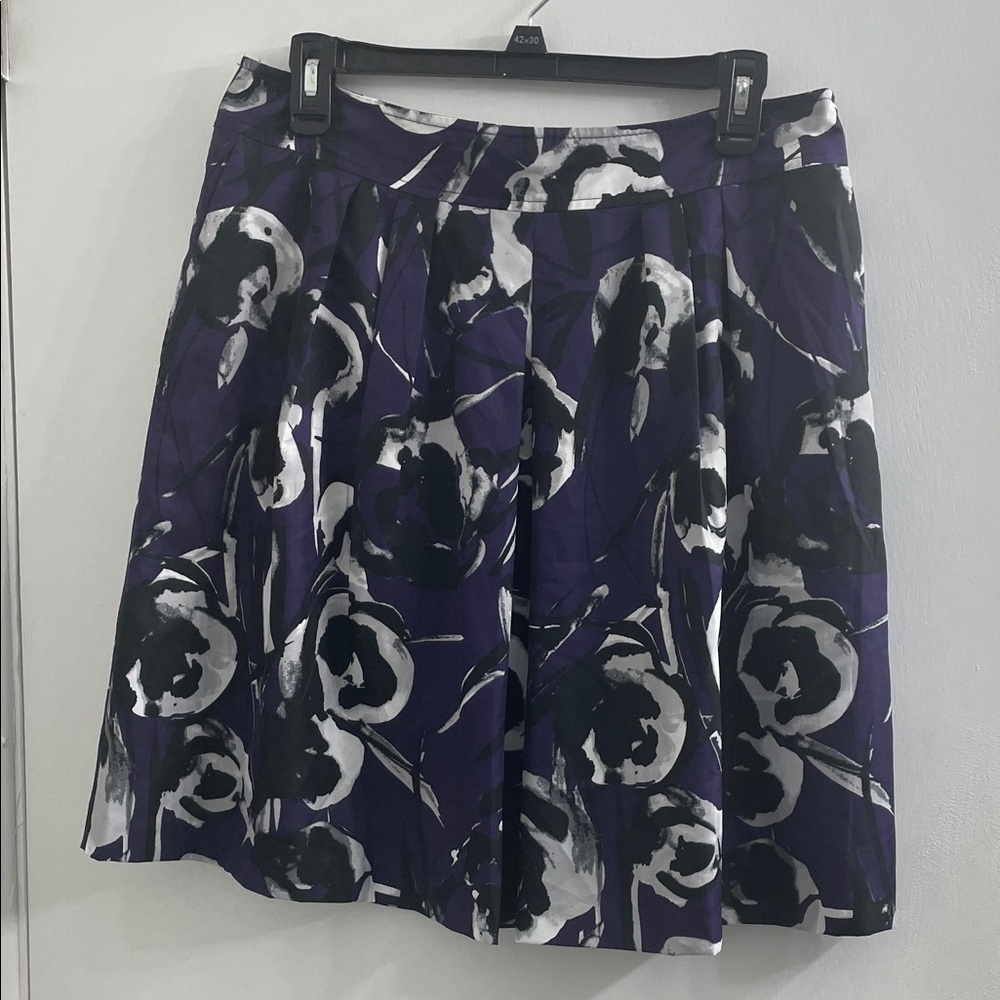 Ann Taylor Abstract Floral A-Line Skirt - Purple and Black